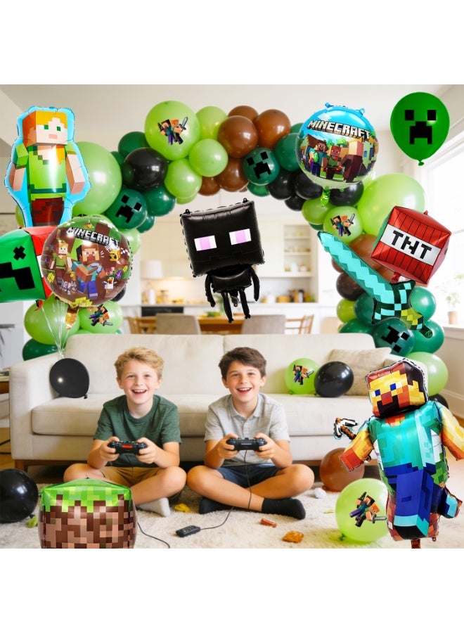 MINECRAFT 81pcs Minecraft Birthday Balloon Arch Kit, Minecraft Balloon Decoration Set with Creeper Foil Balloons, Block Balloons & Balloon Arch Accessories for Kids Minecraft Theme Birthday Party Supplies - Image 4
